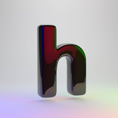 3D H harfi küçük. Açık renkli izole kırmızı, yeşil ve mavi ışık yansıması ile siyah yazı tipi