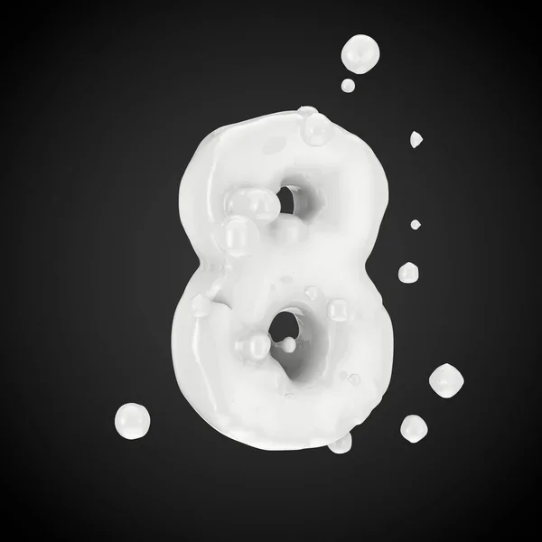 Number Milk Font Drops Isolated Black Background Render — Stock Photo, Image