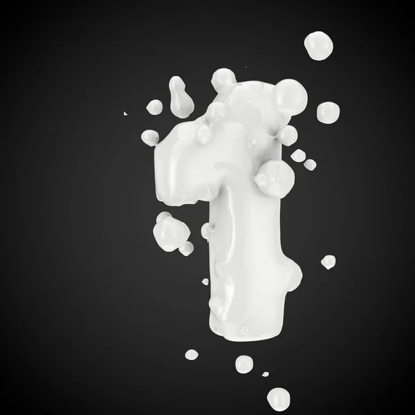 Numer Mleko Czcionki Spada Białym Czarnym Tle Renderowania — Zdjęcie stockowe