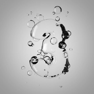 3D su sayısı 3. 3D render şeffaf su yazı tipi ile damla.