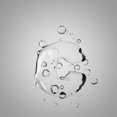 3D su harf küçük harf C. 3D render şeffaf su yazı tipi ile damla.