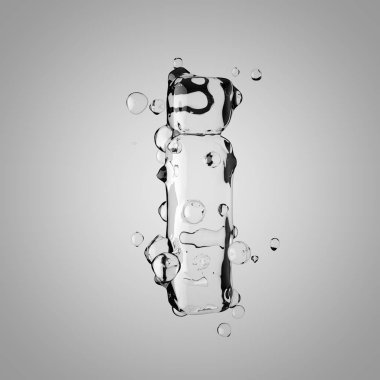 3d su mektup ben küçük harf. 3D render şeffaf su yazı tipi ile damla.