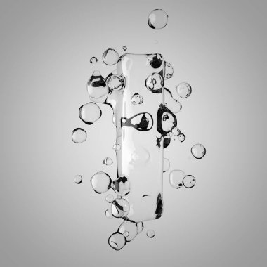 3D su harf L küçük harf. 3D render şeffaf su yazı tipi ile damla.