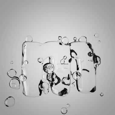 3D su harf küçük harf M. 3D render şeffaf su yazı tipi ile damla.