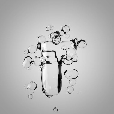 3D su harf R harfi. 3D render şeffaf su yazı tipi ile damla.