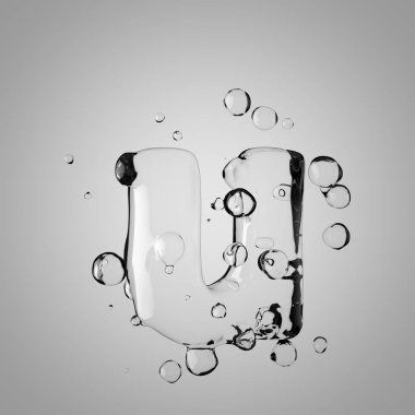 3D su harf küçük harf U. 3D render şeffaf su yazı tipi ile damla.