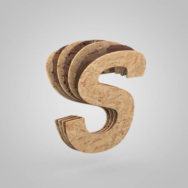 3D ahşap büyük S harfi. 3D render sunta yazı tipi. 