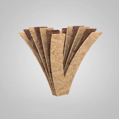 3D ahşap harf büyük harf V. 3D render sunta yazı tipi. 
