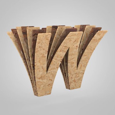3D ahşap harf büyük harf W. 3D render sunta yazı tipi. 
