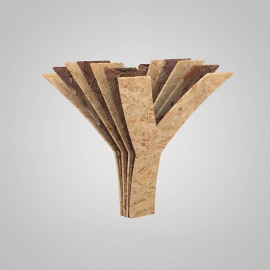 3D ahşap büyük Y harfi. 3D render sunta yazı tipi. 