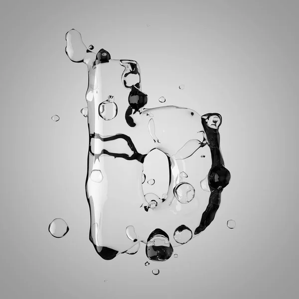 3D water letter B lowercase. 3D rendering transparent water font with drops.