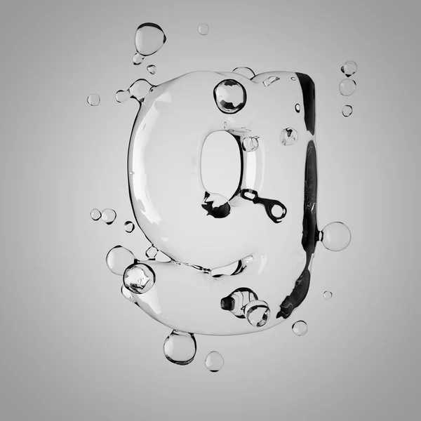 3D water letter G lowercase. 3D rendering transparent water font with drops.