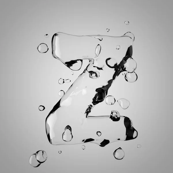 3D water letter Z uppercase. 3D rendering transparent water font with drops.