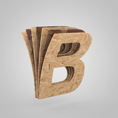 3D ahşap mektup B büyük harf. 3D render sunta yazı tipi. 