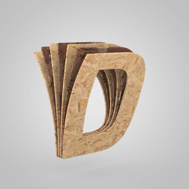 3D ahşap büyük D harfi. 3D render sunta yazı tipi. 