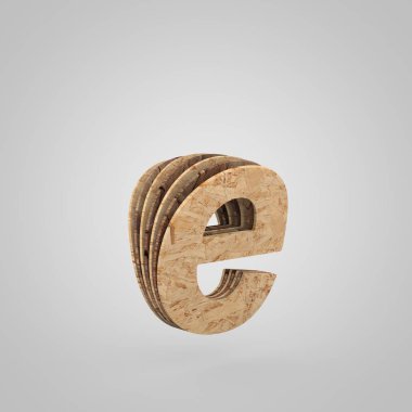 3D ahşap harf E küçük. 3D render sunta yazı tipi.