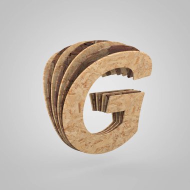 3D ahşap harf G büyük harf. 3D render sunta yazı tipi. 