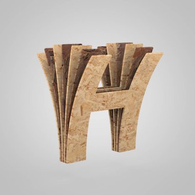 3D ahşap büyük H harfi. 3D render sunta yazı tipi. 