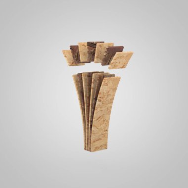 3d ahşap mektup ben küçük harf. 3D render sunta yazı tipi. 