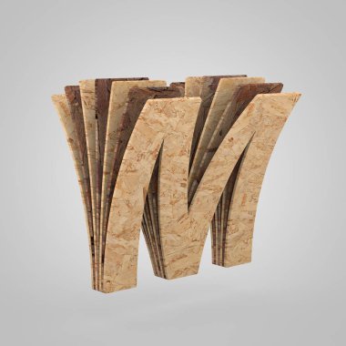 3D ahşap harf büyük harf M. 3D render sunta yazı tipi. 