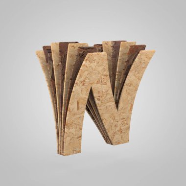 3D ahşap büyük N harfi. 3D render sunta yazı tipi.