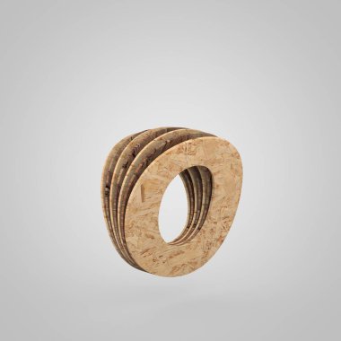 3D ahşap harf O küçük. 3D render sunta yazı tipi. 