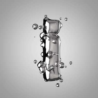 Ben küçük 3d Merkür mektup. 3D render sıvı metal yazı tipiyle damla.