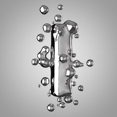 Ben büyük 3d Merkür mektup. 3D render sıvı metal yazı tipiyle damla.