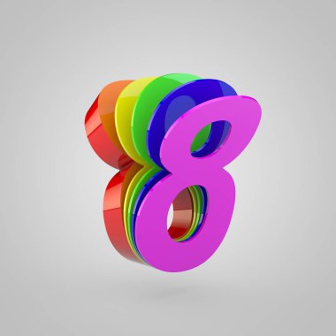 3D sayı 8. Gurur renk kavramı alfabesi.