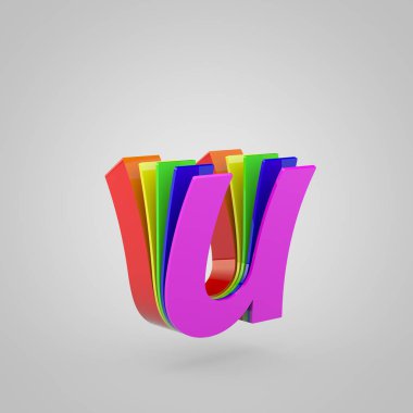 3D harf küçük harf U. Gurur renk kavramı alfabesi.