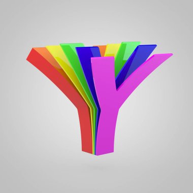 3D harfi büyük harf Y. Gurur renk kavramı alfabesi.