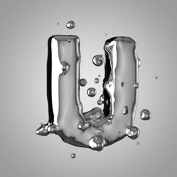 Mercury Litera Wielkich Renderowania Liquid Metal Czcionki Krople — Zdjęcie stockowe