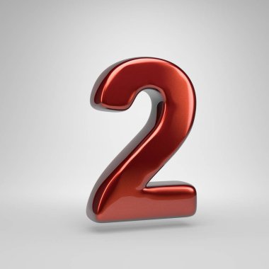 3D sayısı 2. Beyaz arka plan üzerinde izole kırmızı parlak metalik mektup