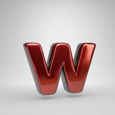 3D harf W küçük. Beyaz arka plan üzerinde izole kırmızı parlak metalik mektup