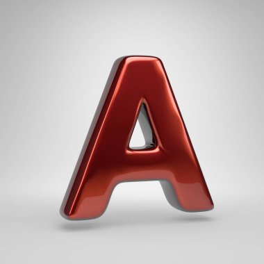 3D mektup bir büyük harf. Beyaz arka plan üzerinde izole kırmızı parlak metalik mektup