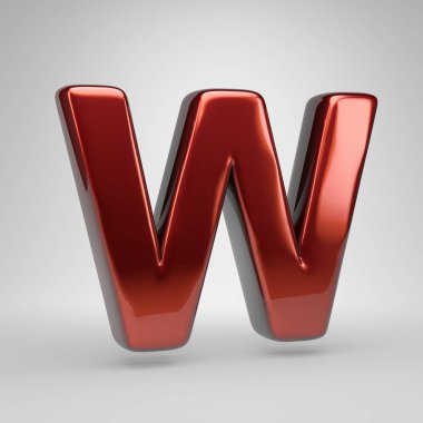 3D harf büyük harf W. Beyaz arka plan üzerinde izole kırmızı parlak metalik mektup