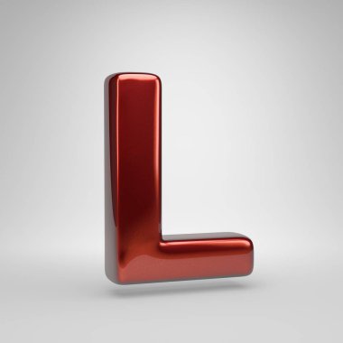 3D letter L uppercase. Red glossy metallic letter isolated on white background