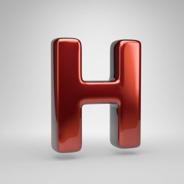 3D letter H uppercase. Red glossy metallic letter isolated on white background
