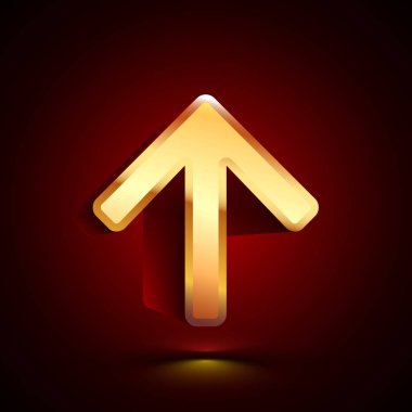 3D stilize ok yukarı simgesine gölge ile koyu arka plan.