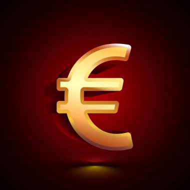 gölge ile koyu arka plan üzerinde 3D stilize Euro simgesi.