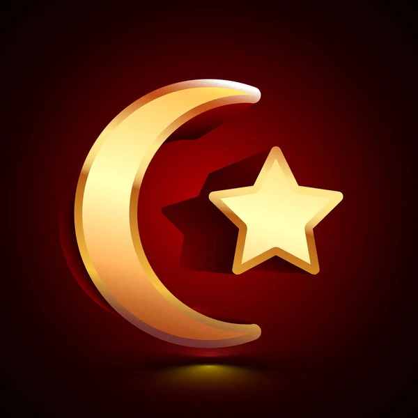 Icono Luna Estrella Musulmana Estilizado Sobre Fondo Oscuro Con Sombra — Vector de stock