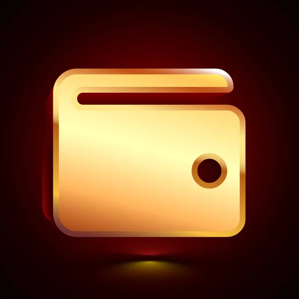 Glossy Golden Wallet Icon Dark Background — Stock Vector