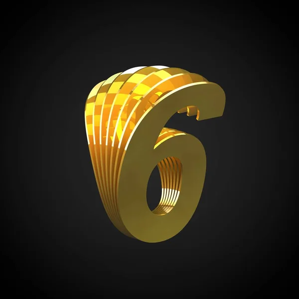 6号3D 渲染剪裁黄金字体 在黑色背景查出的金黄字母表符号 — 图库照片
