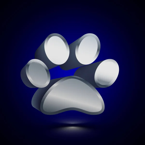 Stylized Animal Paw Icon Glossy Silver Vector Icon Isolated Volumetric — Stock Vector