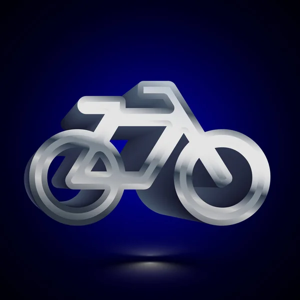 の様式化された自転車のアイコン 光沢のあるシルバーのベクター アイコン 影と暗い背景の分離の体積シンボル図 — ストックベクタ
