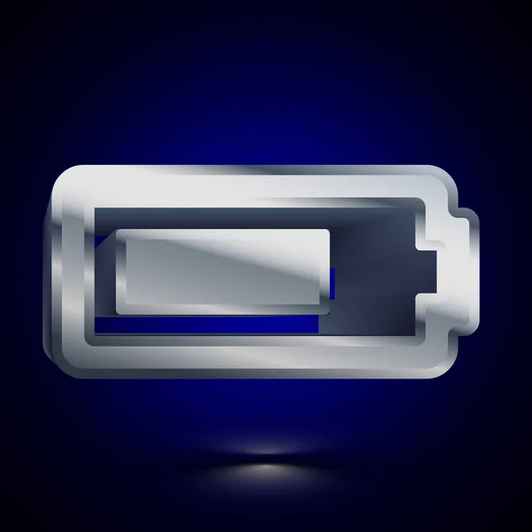 の様式化されたバッテリー アイコン 光沢のあるシルバーのベクター アイコン 影と暗い背景の分離の体積シンボル図 — ストックベクタ