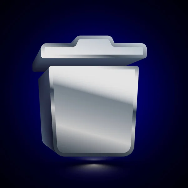 Stylized Trash Bin Icon Glossy Silver Vector Icon Isolated Volumetric — Stock Vector