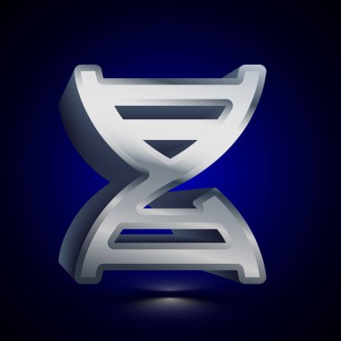 3D stilize Dna simgesi. Parlak gümüş vektör simgesi. Gölge ile koyu arka plan üzerinde illüstrasyon izole hacimsel sembolü.