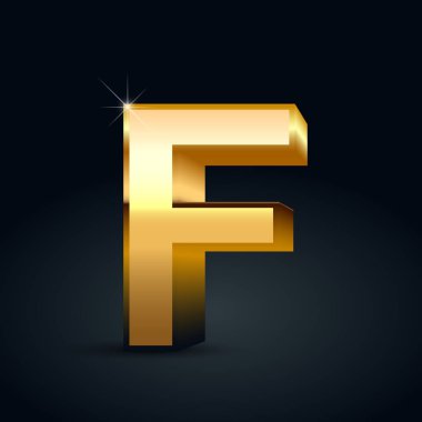 Vektör altın harf F büyük harf. Siyah arka plan üzerine izole parlak altın yazı tipi