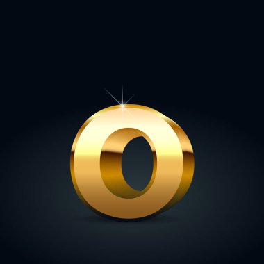 Vektör altın harf O küçük. Siyah arka plan üzerine izole parlak altın yazı tipi
